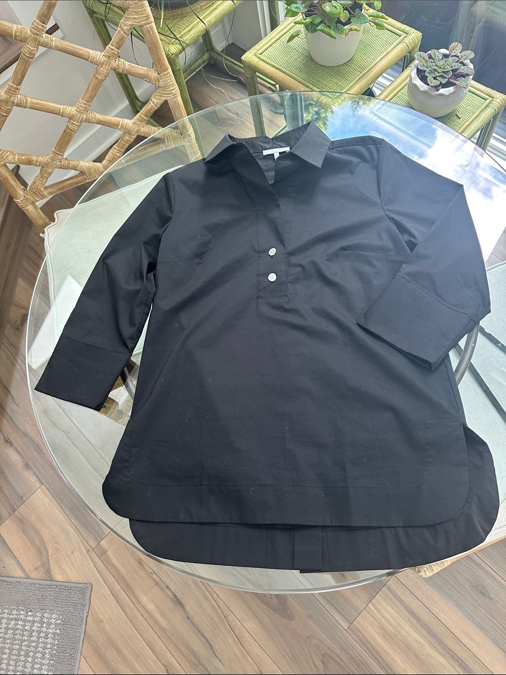 Black womens Popover Shirt - Classic Collared Pullover by Hi son Wu